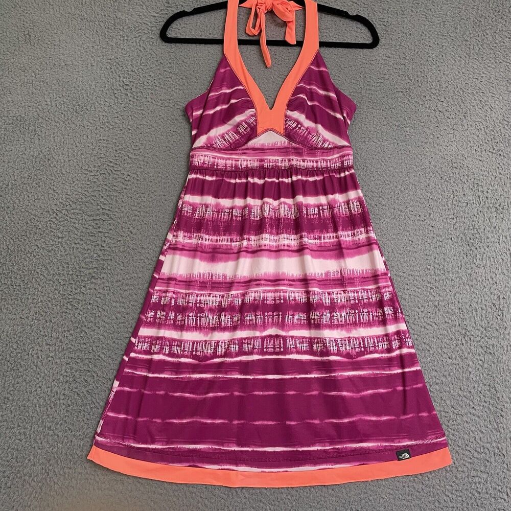 The North Face Echo Lake Halter Dress Size Small Pink Tie Dye Orange UPF 50